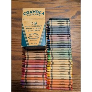 VTG Crayola Crayon No 48 Binney & Smith Box & Crayons Many Retired Colors VGC 46